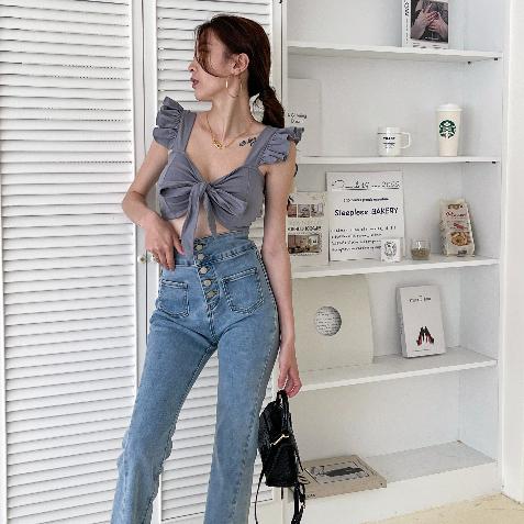 【DOE.FF自訂款】造型綁結背心 (現貨) bratop 背心女 一字領 短版上衣 上衣女 辣妹風 短版背心 辣妹背心-細節圖6