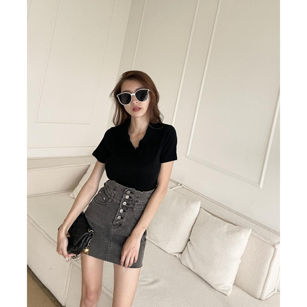 【DOE.FF】高腰包臀牛仔短裙 (現貨) 高腰短裙 短裙女 裙子 牛仔短裙 顯瘦短裙 褲裙 包臀短裙 女裝 辣妹風-細節圖3