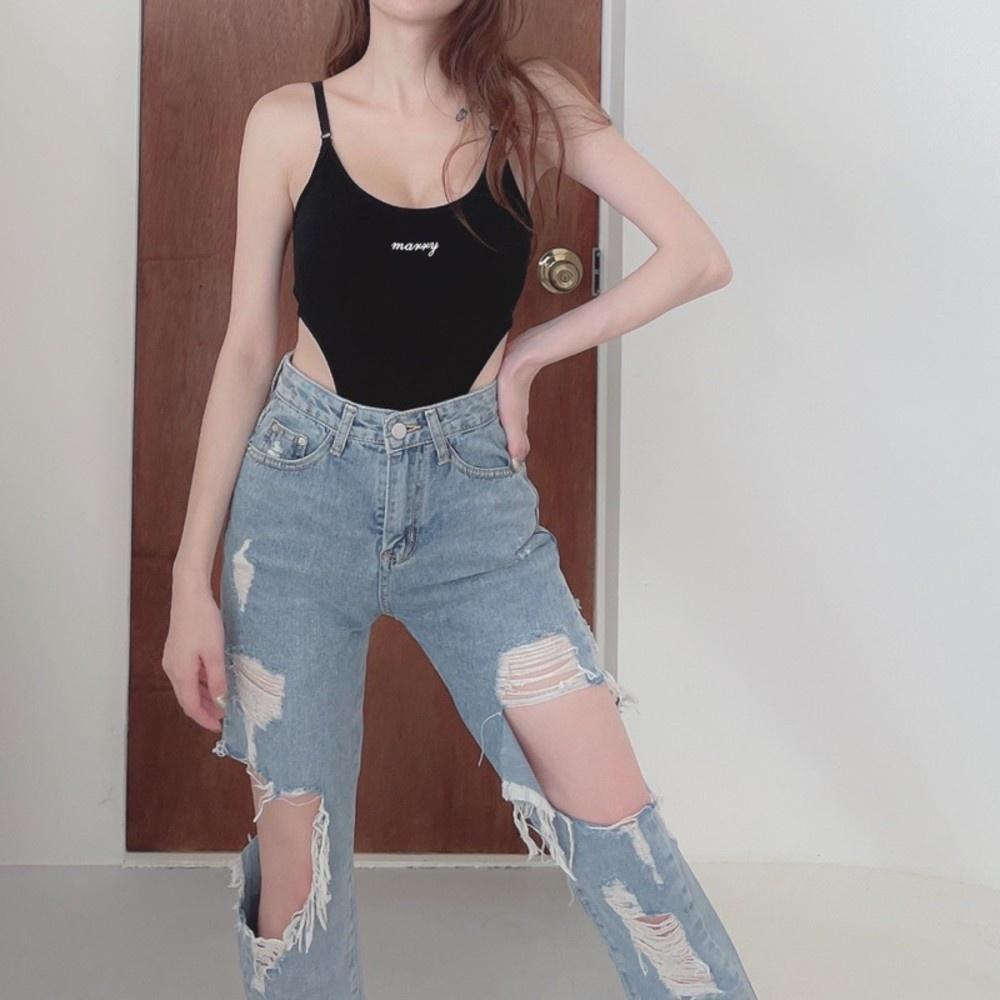 【DOE.FF】歐美高衩細肩帶連體背心 (現貨) 背心女 連體衣 辣妹上衣 辣妹風 上衣女 內搭背心 小可愛 女裝 歐美-細節圖2