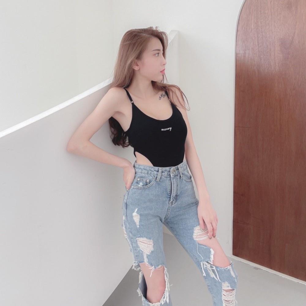 【DOE.FF】歐美高衩細肩帶連體背心 (現貨) 背心女 連體衣 辣妹上衣 辣妹風 上衣女 內搭背心 小可愛 女裝 歐美-細節圖3