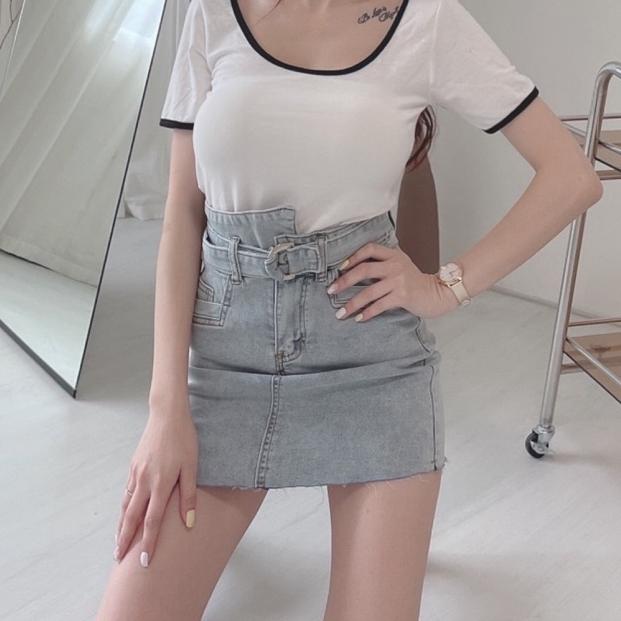 【DOE.FF】造型丹寧高腰牛仔短裙 (現貨) 牛仔裙 牛仔短裙 高腰短裙 裙子 短裙 顯瘦短裙 褲裙 女裝 辣妹風-細節圖3