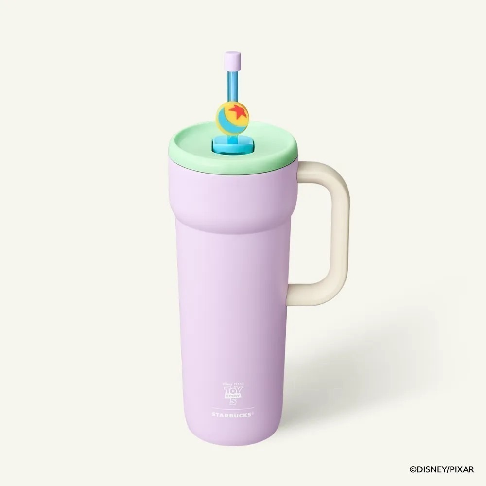 淺紫手把吸管不銹鋼杯710ml