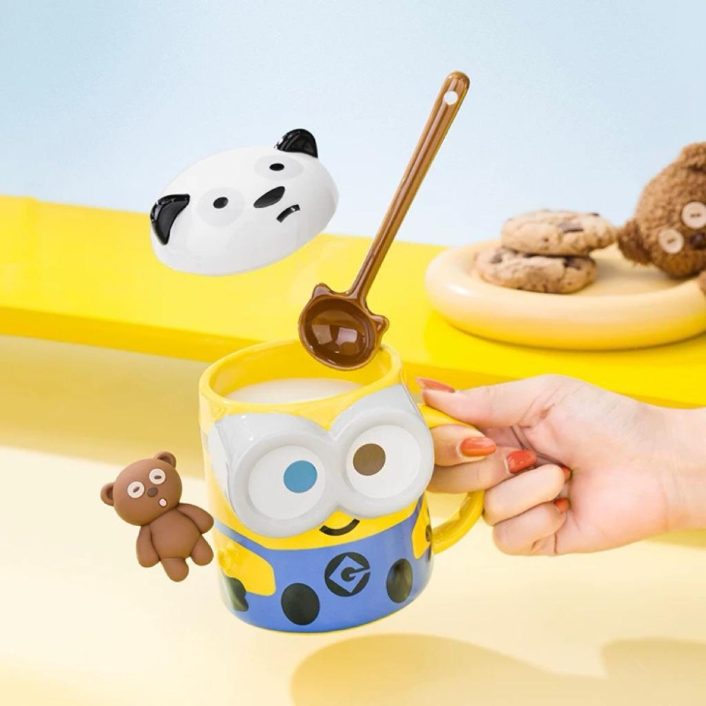 【熊盒子】 正版授權🔖 BOB&TIM 小小兵 小黃人 限定版 熊貓蓋子 陶瓷馬克杯 禮物-細節圖3