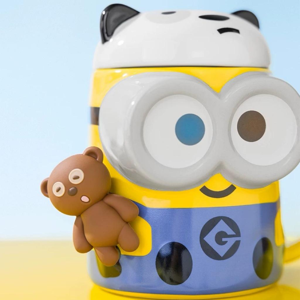 【熊盒子】 正版授權🔖 BOB&TIM 小小兵 小黃人 限定版 熊貓蓋子 陶瓷馬克杯 禮物-細節圖4