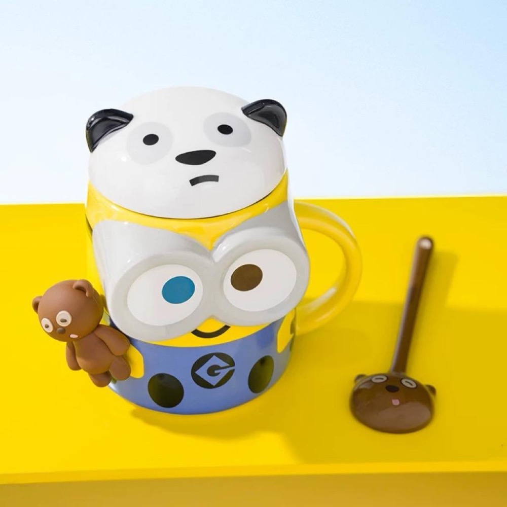 【熊盒子】 正版授權🔖 BOB&TIM 小小兵 小黃人 限定版 熊貓蓋子 陶瓷馬克杯 禮物-細節圖2