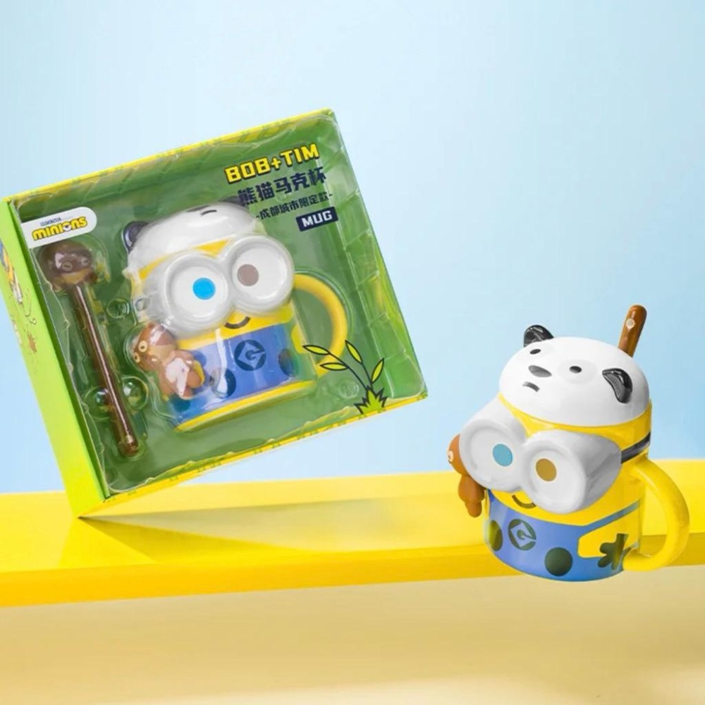 【熊盒子】 正版授權🔖 BOB&TIM 小小兵 小黃人 限定版 熊貓蓋子 陶瓷馬克杯 禮物-細節圖5