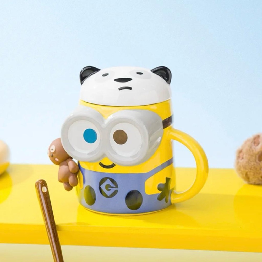 【熊盒子】 正版授權🔖 BOB&TIM 小小兵 小黃人 限定版 熊貓蓋子 陶瓷馬克杯 禮物-細節圖6