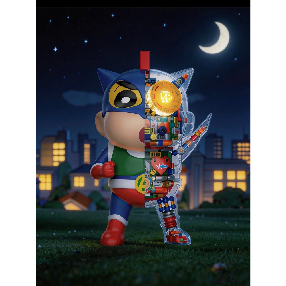 【熊盒子】 正版授權🔖 蠟筆小新 半機械 公仔 玩具 動感超人造型 科技感 動感光波 擺件 禮物-細節圖4