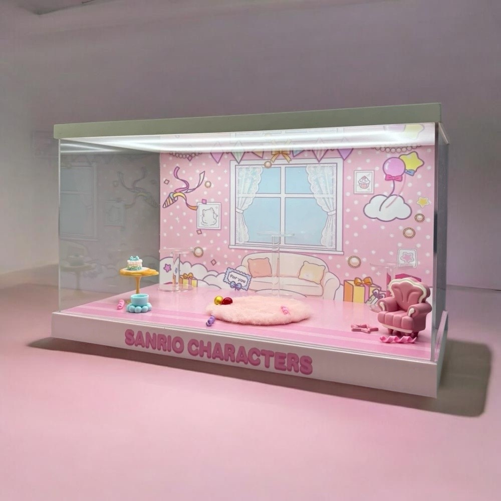 【熊盒子】 POPMART SANRIO 三麗鷗 粉色派對系列 壓克力盒 專用展示盒 潮玩 公仔 玩偶擺件 收納 展示盒-細節圖4