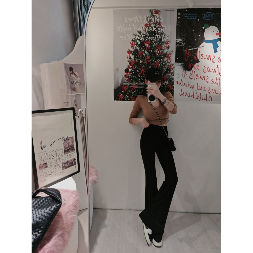 左左家#2506 獨家原創-沒有逼逼線的羊絨喇叭褲(紅/燕麥)-細節圖2