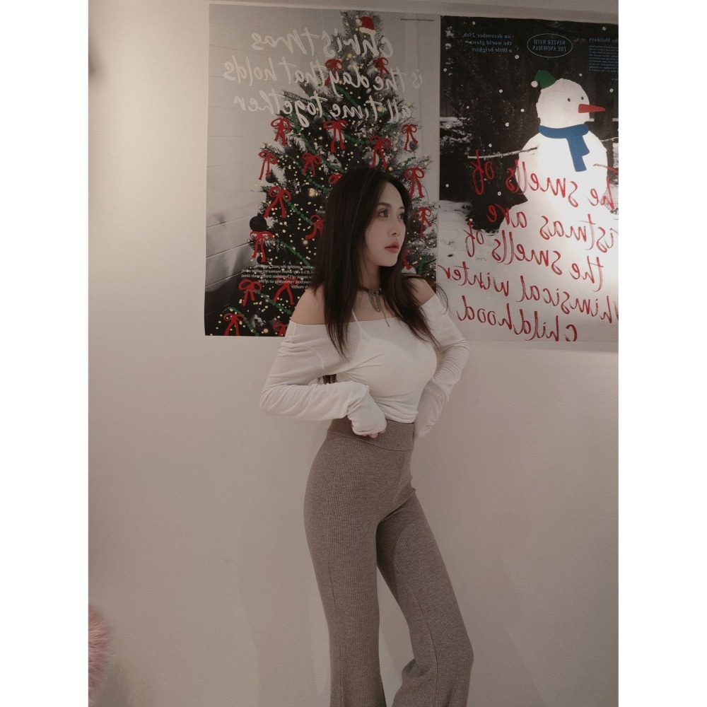 左左家#2506 獨家原創-沒有逼逼線的羊絨喇叭褲(紅/燕麥)-細節圖4