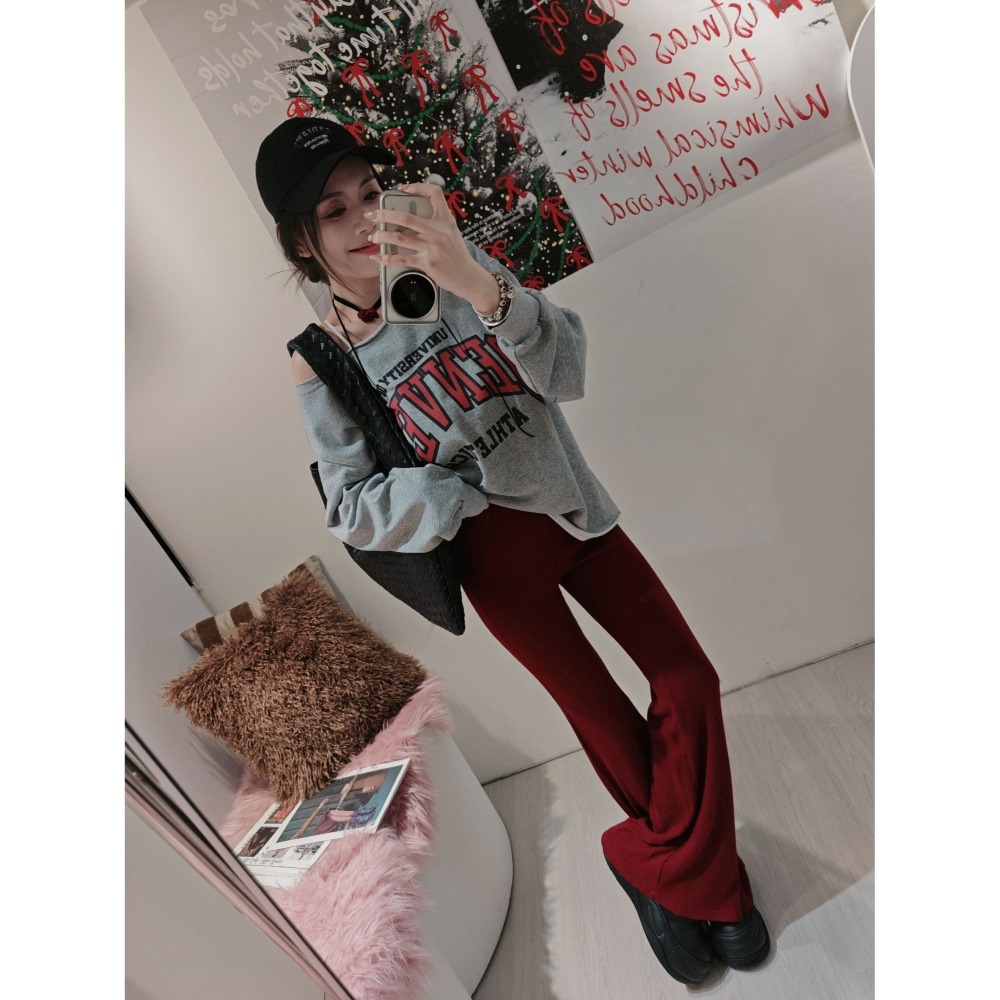 左左家#2506 獨家原創-沒有逼逼線的羊絨喇叭褲(紅/燕麥)-細節圖7