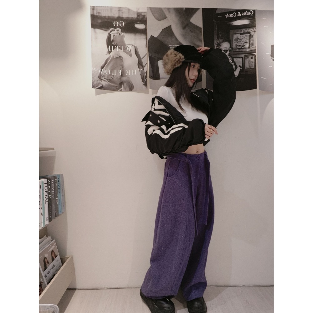 左左家#8056 毛呢閃亮亮蘿蔔褲-細節圖2