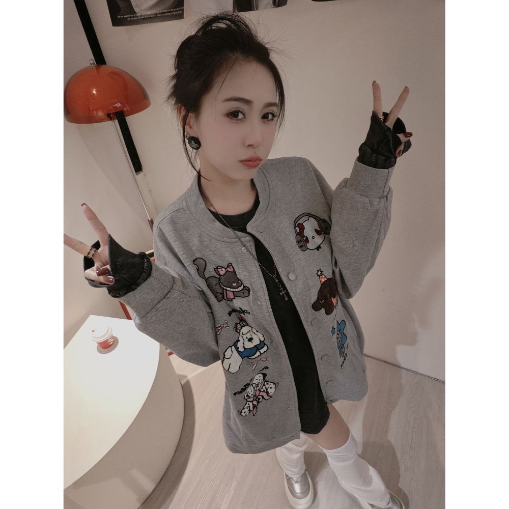 左左家#913 貓貓狗狗電繡棒球外-細節圖2