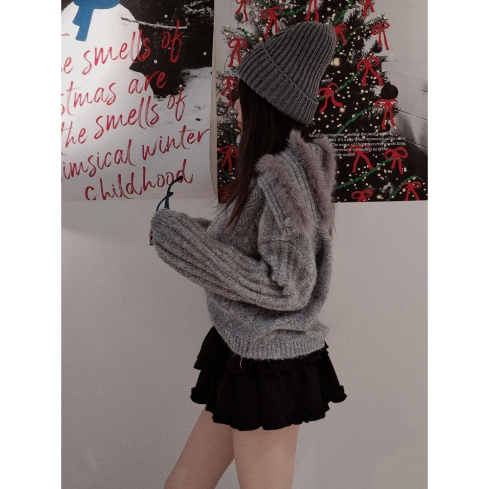 左左家#11 兔毛翻領兩穿罩衫(灰)-細節圖2