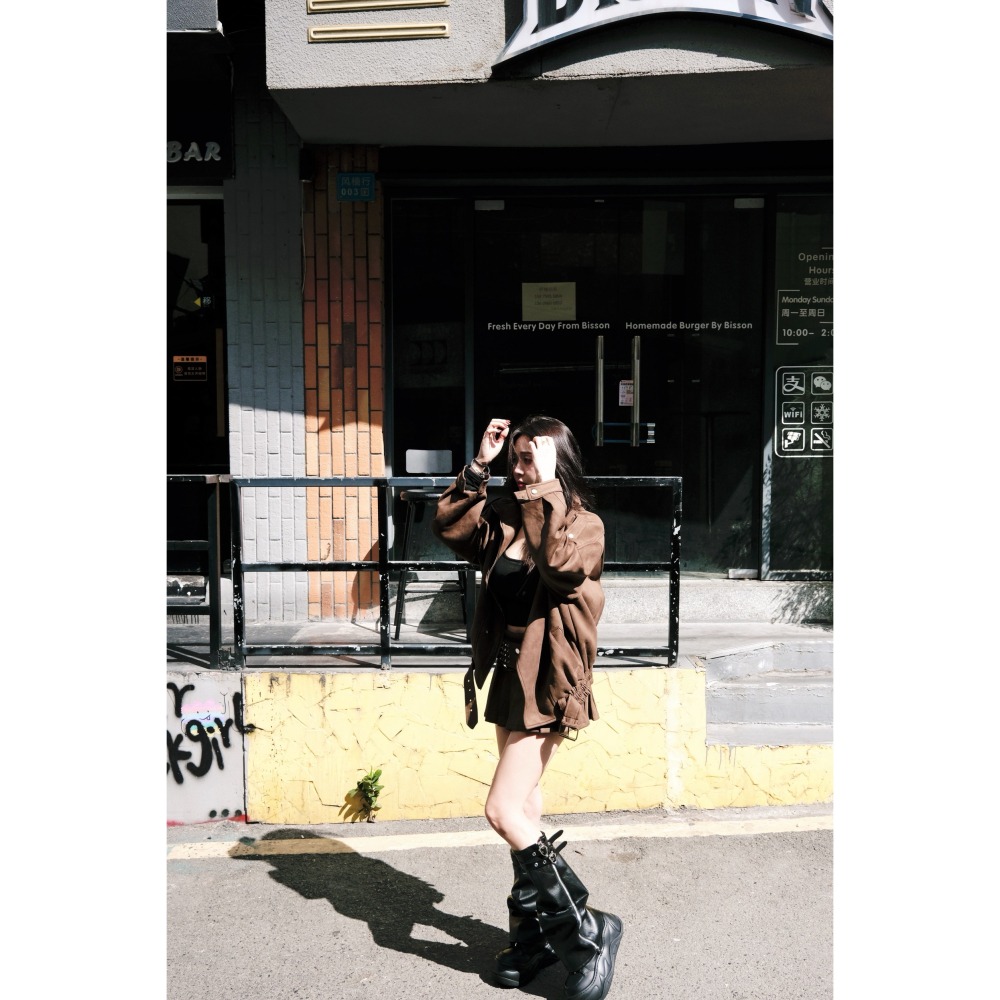 左左家#6952 時髦老錢風麂皮外(可可棕)-細節圖2