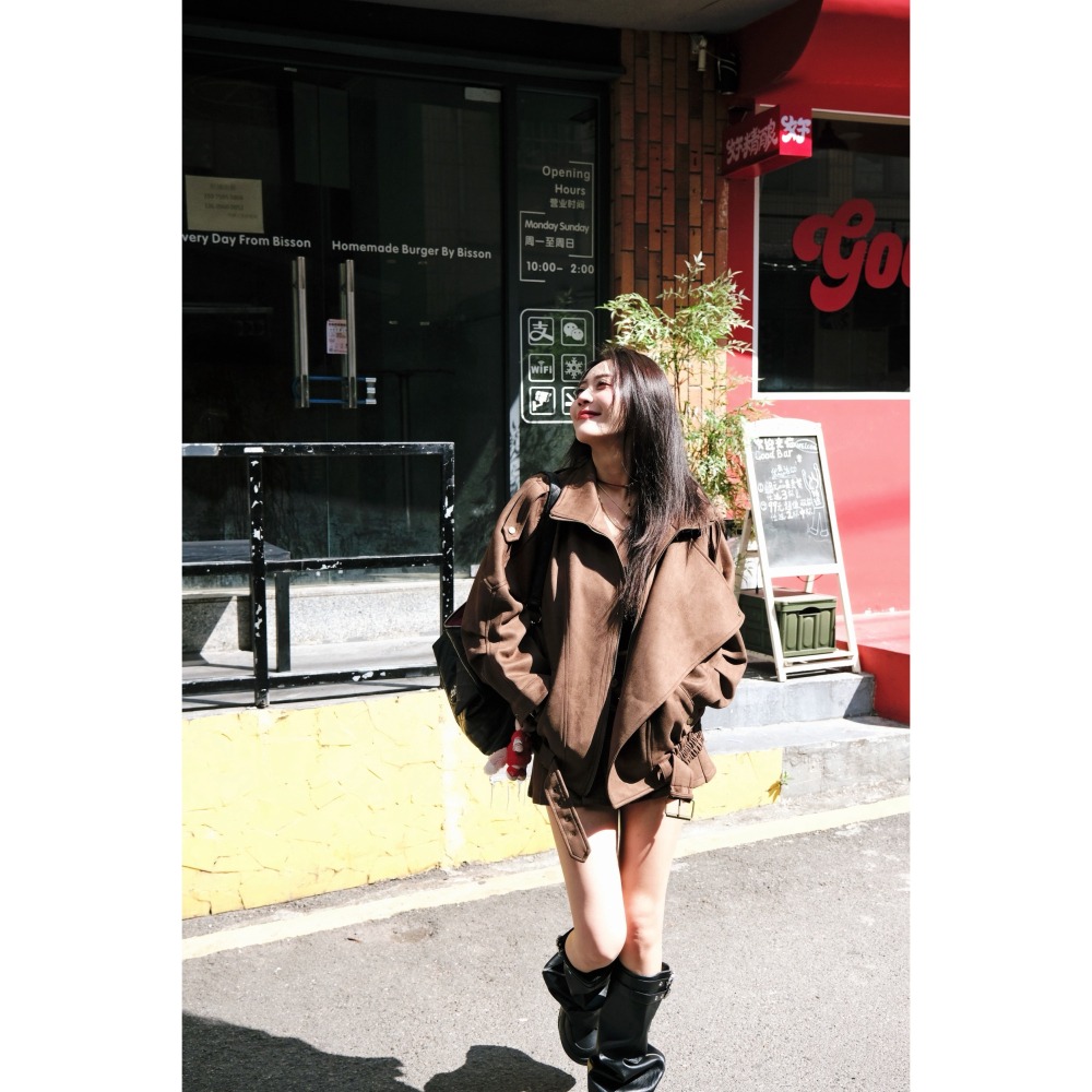 左左家#6952 時髦老錢風麂皮外(可可棕)-細節圖4