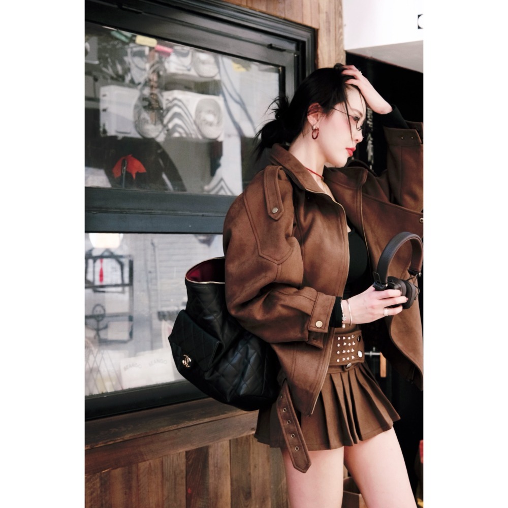 左左家#6952 時髦老錢風麂皮外(可可棕)-細節圖5