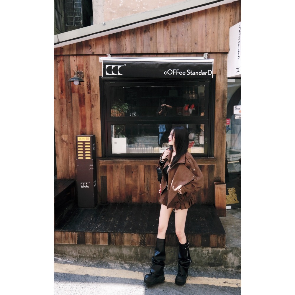 左左家#6952 時髦老錢風麂皮外(可可棕)-細節圖6