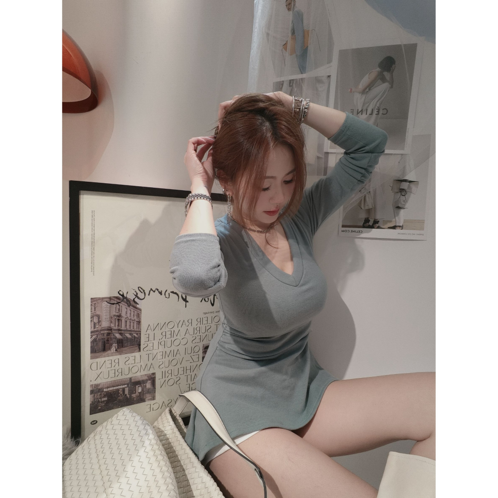 左左家#5983 獨家原創視覺修身豐胸上衣-細節圖2