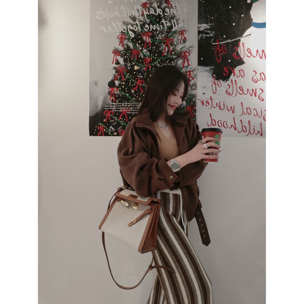 左左家#1817 歐美時髦焦糖人寬褲-細節圖5