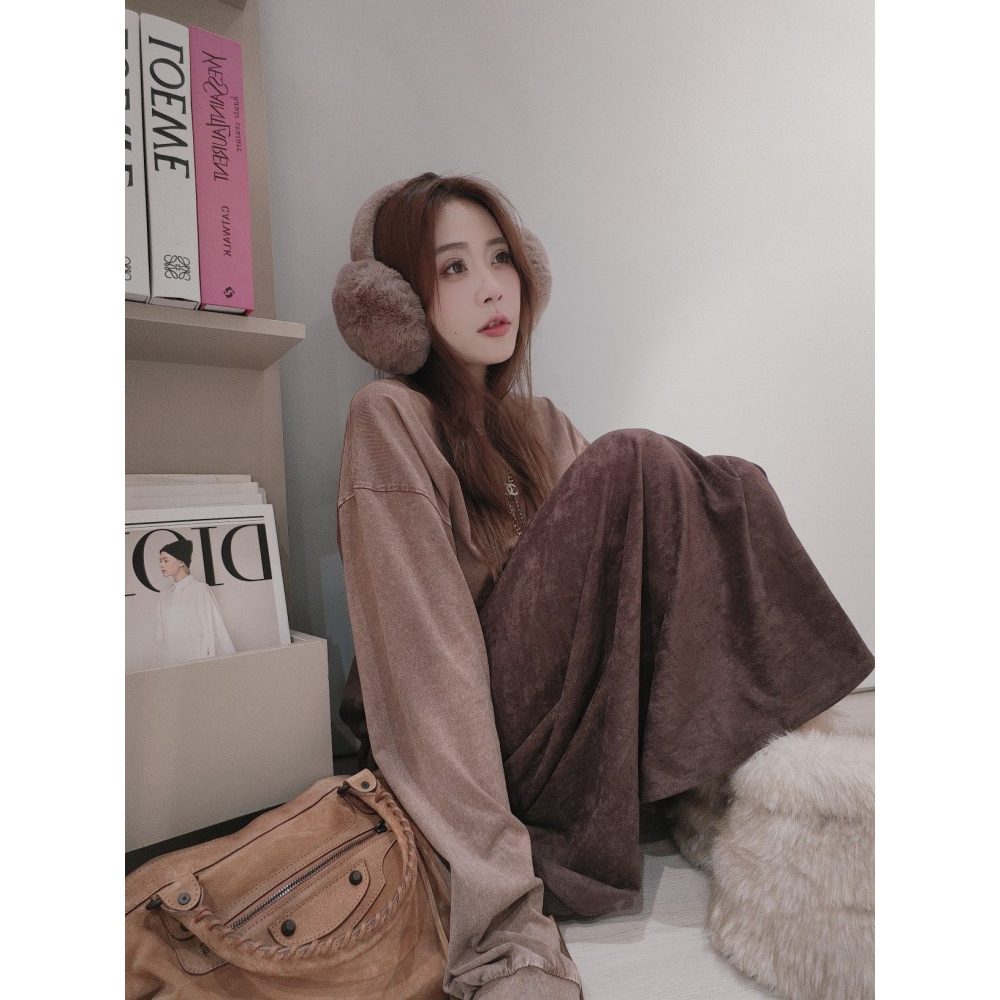 左左家#25052 羊京絨長裙(咖啡)-細節圖2