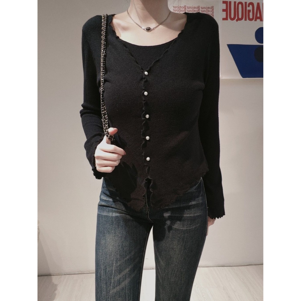 左左家#830 花邊假兩件針織衫 非常方便又超有氣質 推~-規格圖9