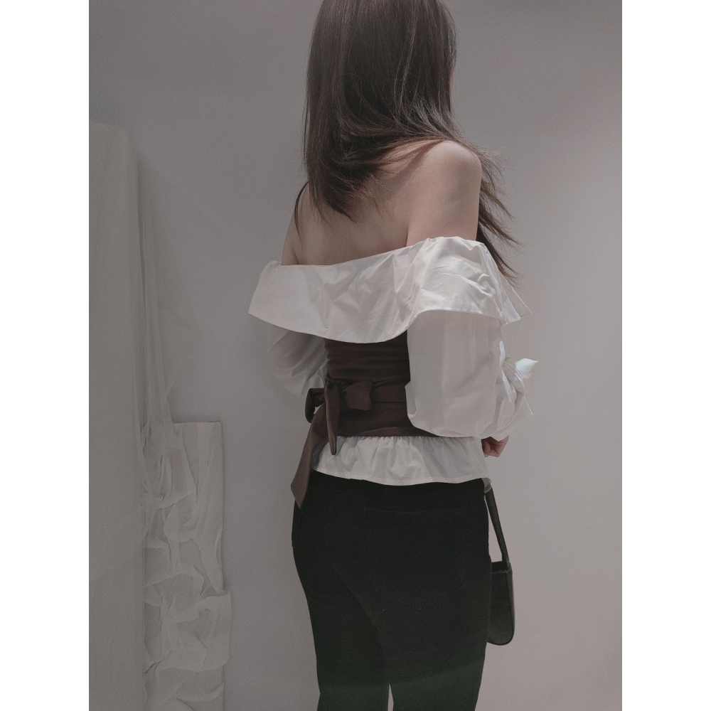 左左家#8179露香肩拼接上衣-細節圖4