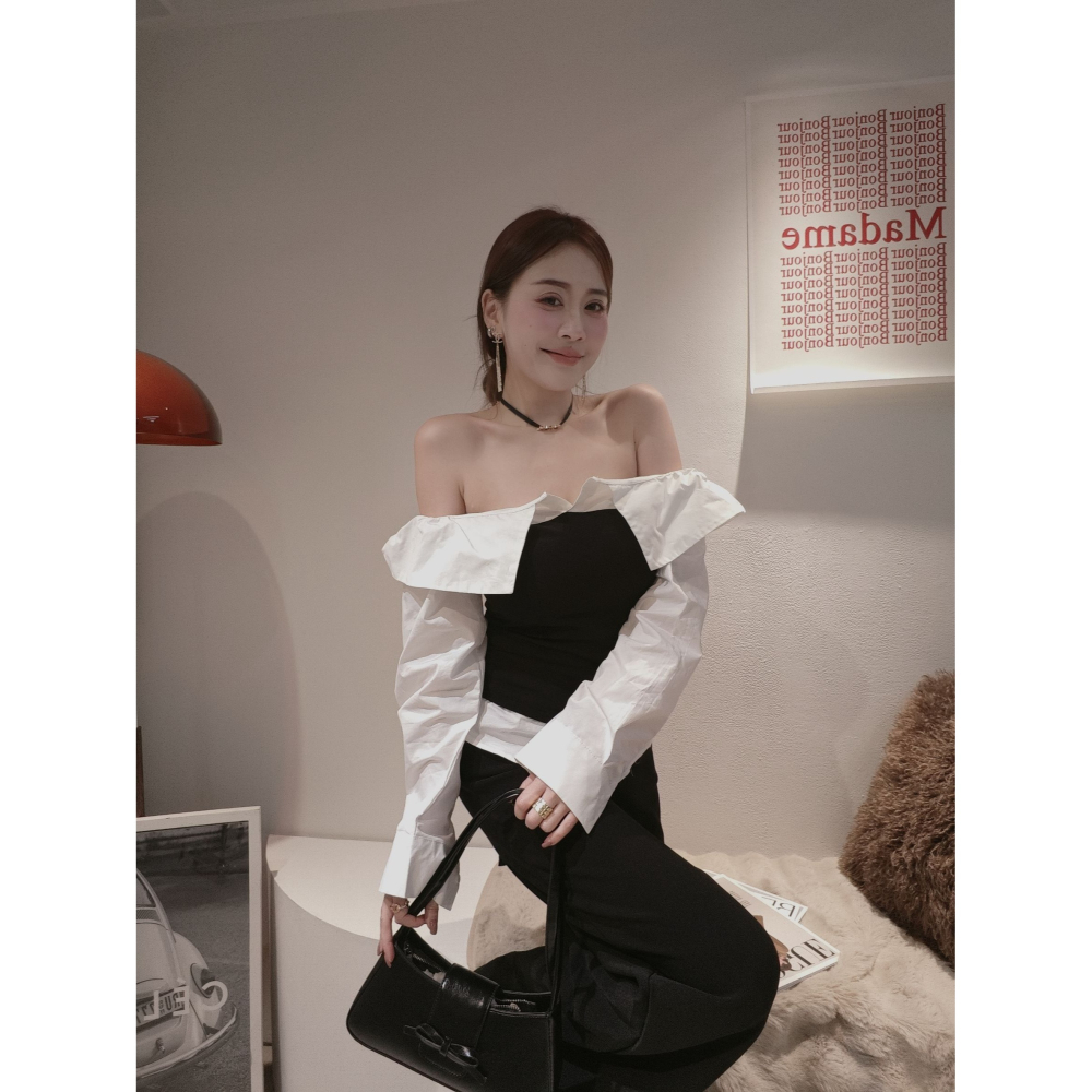 左左家#8179露香肩拼接上衣-細節圖5