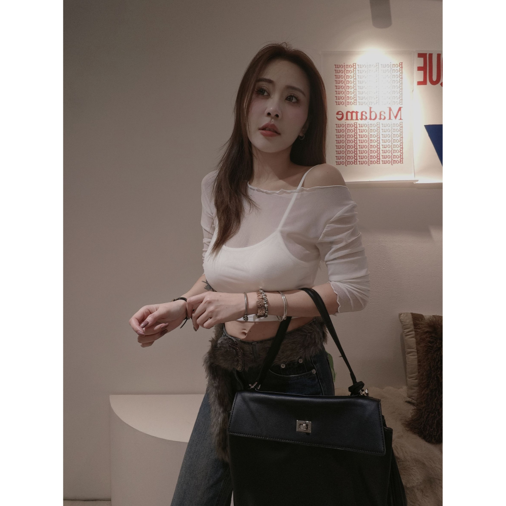 左左家#2999 慾辣網紗假兩件 大推(奶茶)-細節圖3