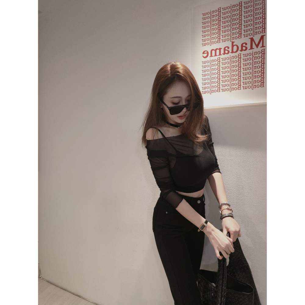 左左家#2999 慾辣網紗假兩件 大推(奶茶)-細節圖4