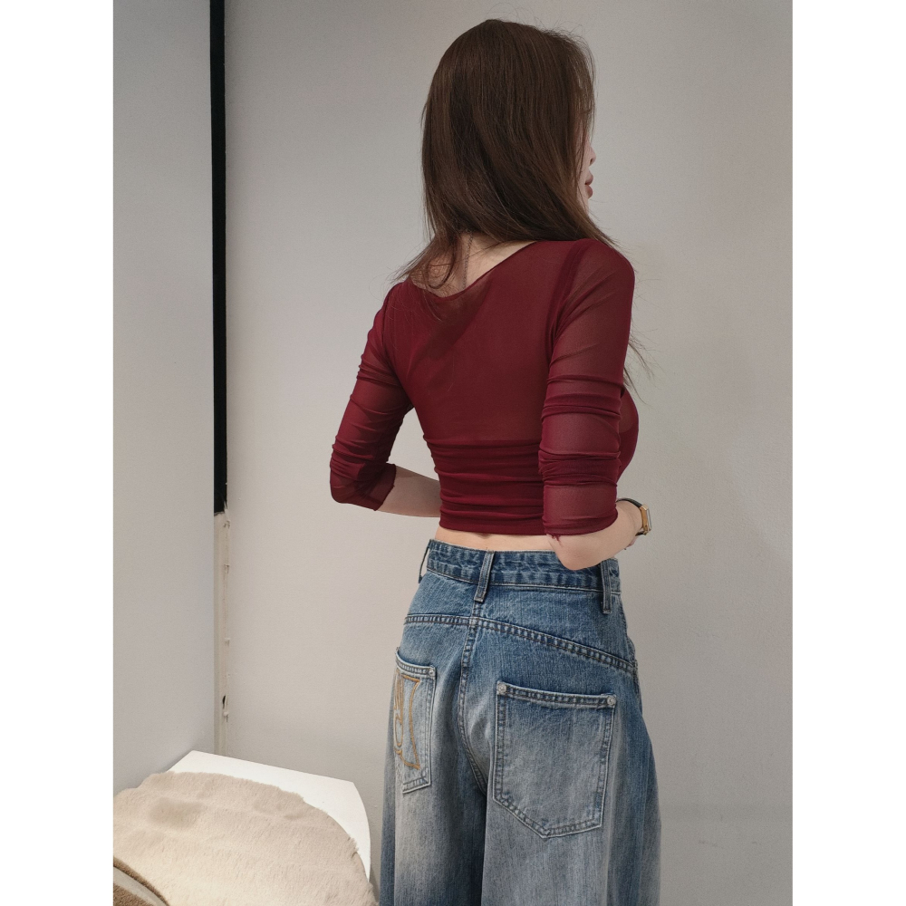 左左家#2999 慾辣網紗假兩件 大推(奶茶)-細節圖6