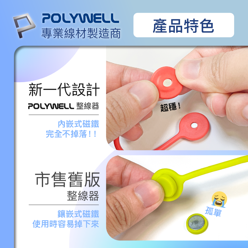 《 Chara 微百貨 》 POLYWELL 磁吸式理線器 整線 捲線 繞線 綁線 固定手機 收納 寶利威爾 11cm-細節圖4