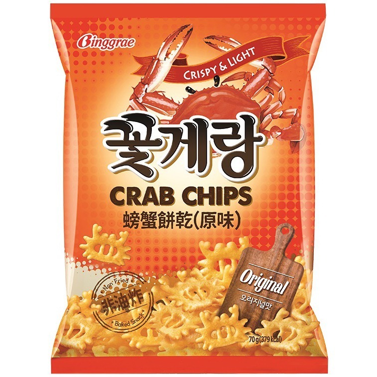 《 Chara 微百貨 》 韓國 Binggrae 賓格利 螃蟹 餅乾 系列 70g 原味 芥末 炒碼 醬油-細節圖2