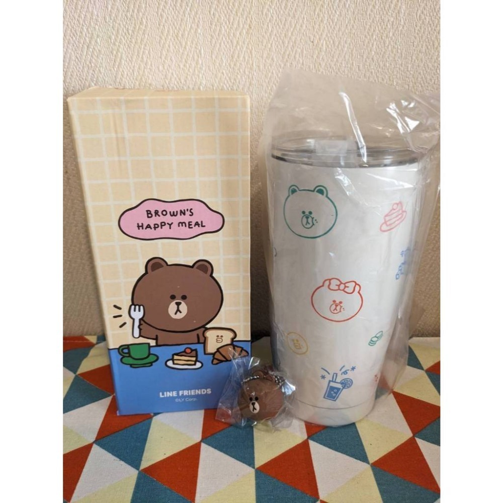(現貨) LINE FRIENDS 熊大 不銹鋼杯＋造型吊飾組 華南金 (股東會紀念品)-規格圖1