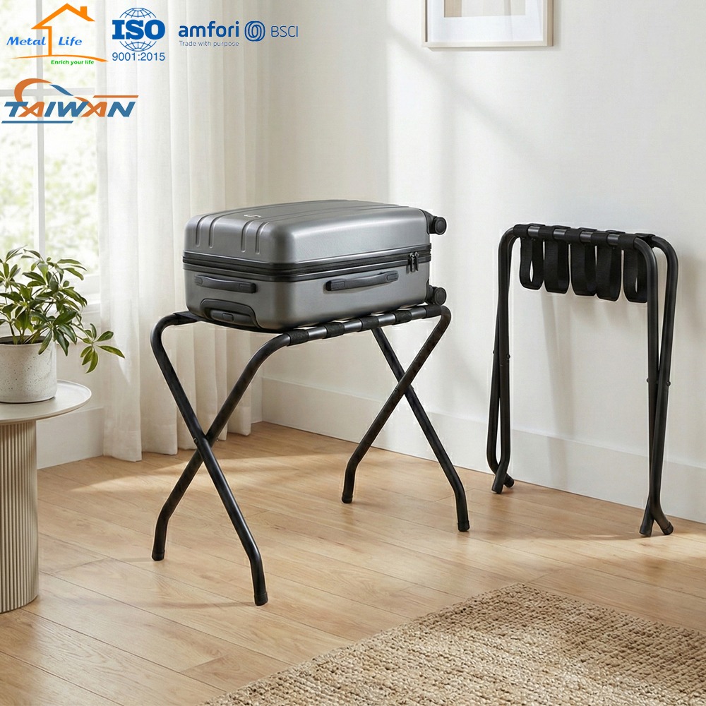 ROOMIX】台灣製 升級款行李架 ｜可超取 加粗鐵管 耐重穩固｜飯店民宿指定 折疊收納架 黑沙色工業風 DIY 組裝-細節圖3