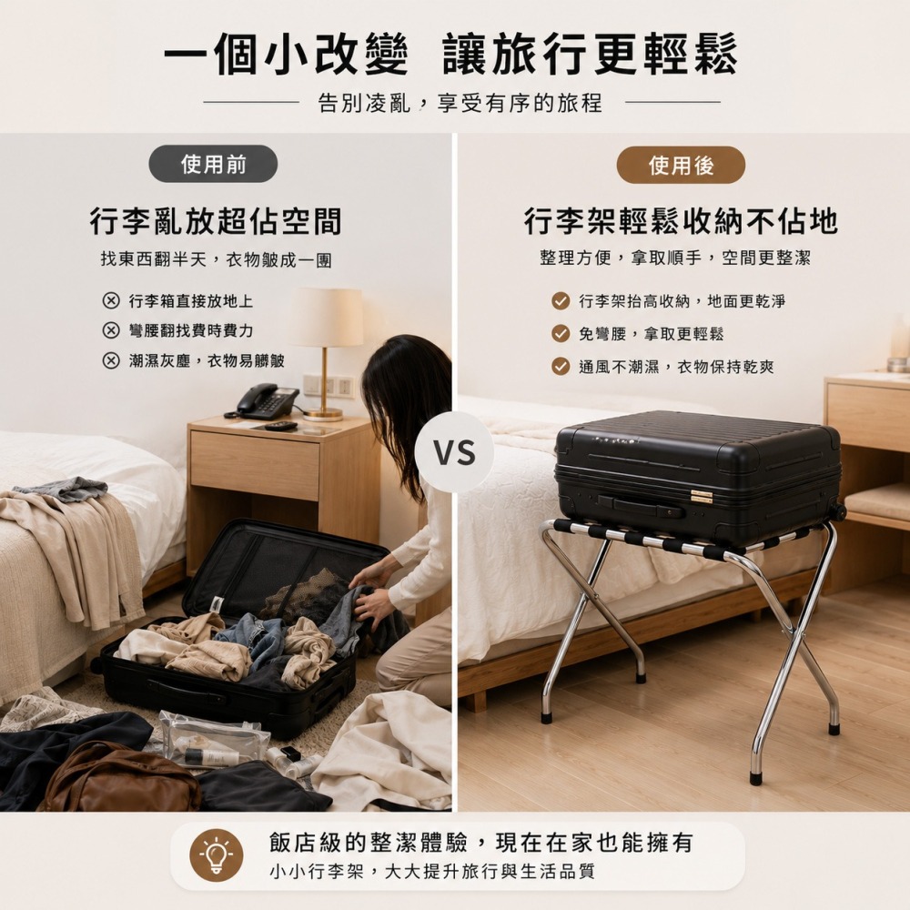 【Roomix 路米家】折疊行李架｜可超取｜飯店級行李置物架｜加粗鐵管 穩固耐重 台灣製 71056RD-CR 升級款-細節圖2