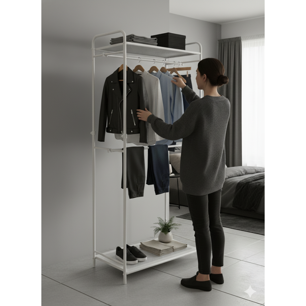 二層衣架 現貨 收納 落地衣架 衣桿 雙桿衣架 單桿衣架 韓系衣架 臥室吊衣架 掛衣架 臥室衣架-細節圖2