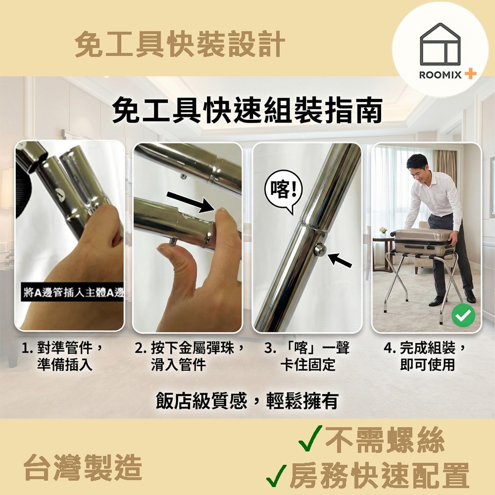 路米家【台灣製造】免工具行李架 飯店行李架 行李架 可折疊 鐵管 收納神器 居家旅宿必備 旅遊 收拾 台灣現貨-細節圖4
