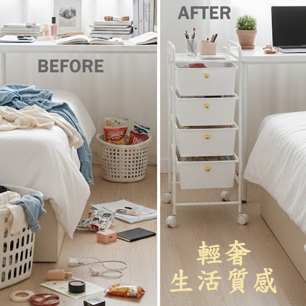 【質感升級】北歐風金色圓鈕 五層收納推車 白色抽屜車 移動置物架 辦公室收納 化妝車 美甲推車 縫隙櫃 帶輪子-細節圖4