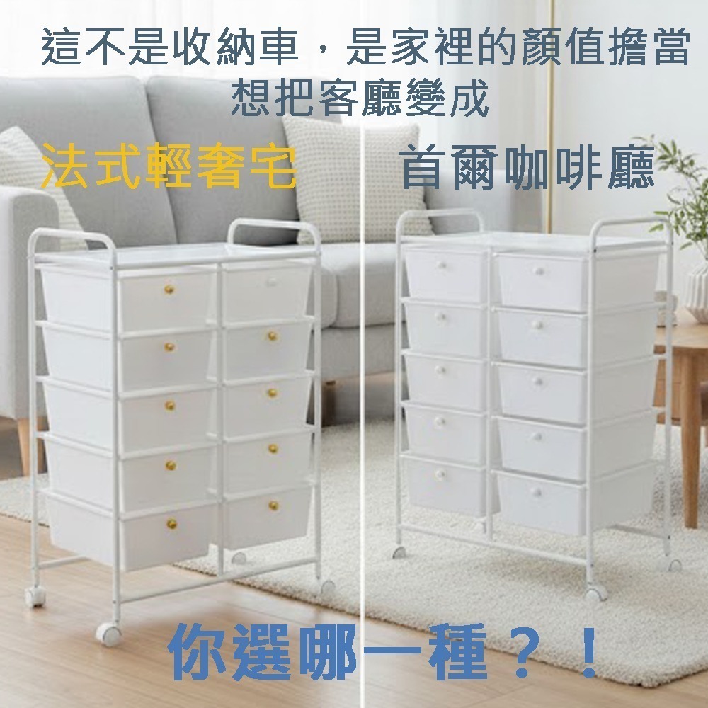 【Roomix】台灣製 韓系極簡十層抽屜收納車 (移動式/置物推車/美甲車/辦公收納/居家整理) INS風奶油白-細節圖3