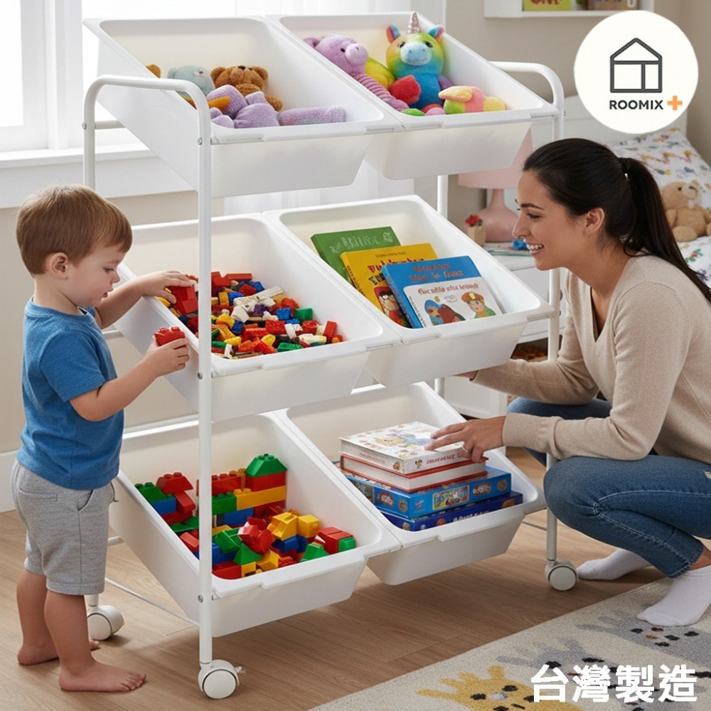 Roomix】6格 斜口收納推車 三層/二排 零食收納 玩具收納盒 廚房置物架 移動式小推車 儲物架 玩具櫃 滑輪收納籃-細節圖2