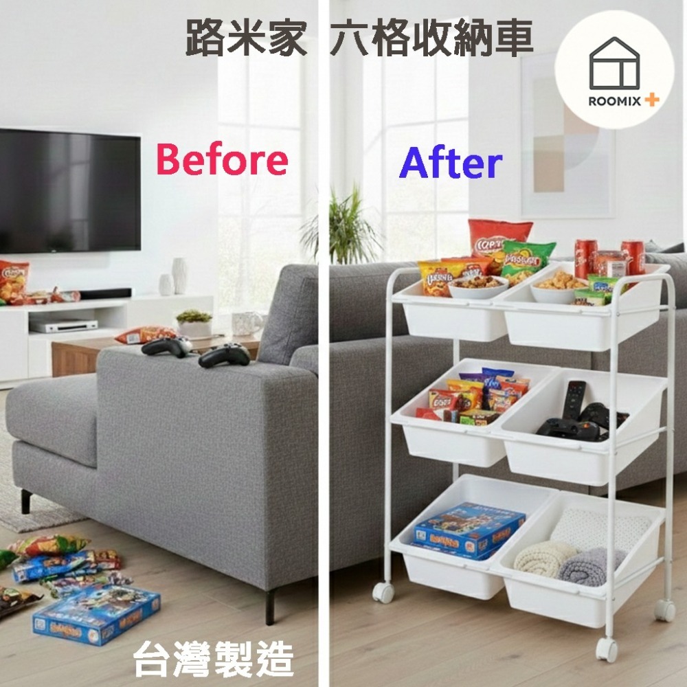 Roomix】6格 斜口收納推車 三層/二排 零食收納 玩具收納盒 廚房置物架 移動式小推車 儲物架 玩具櫃 滑輪收納籃-細節圖4