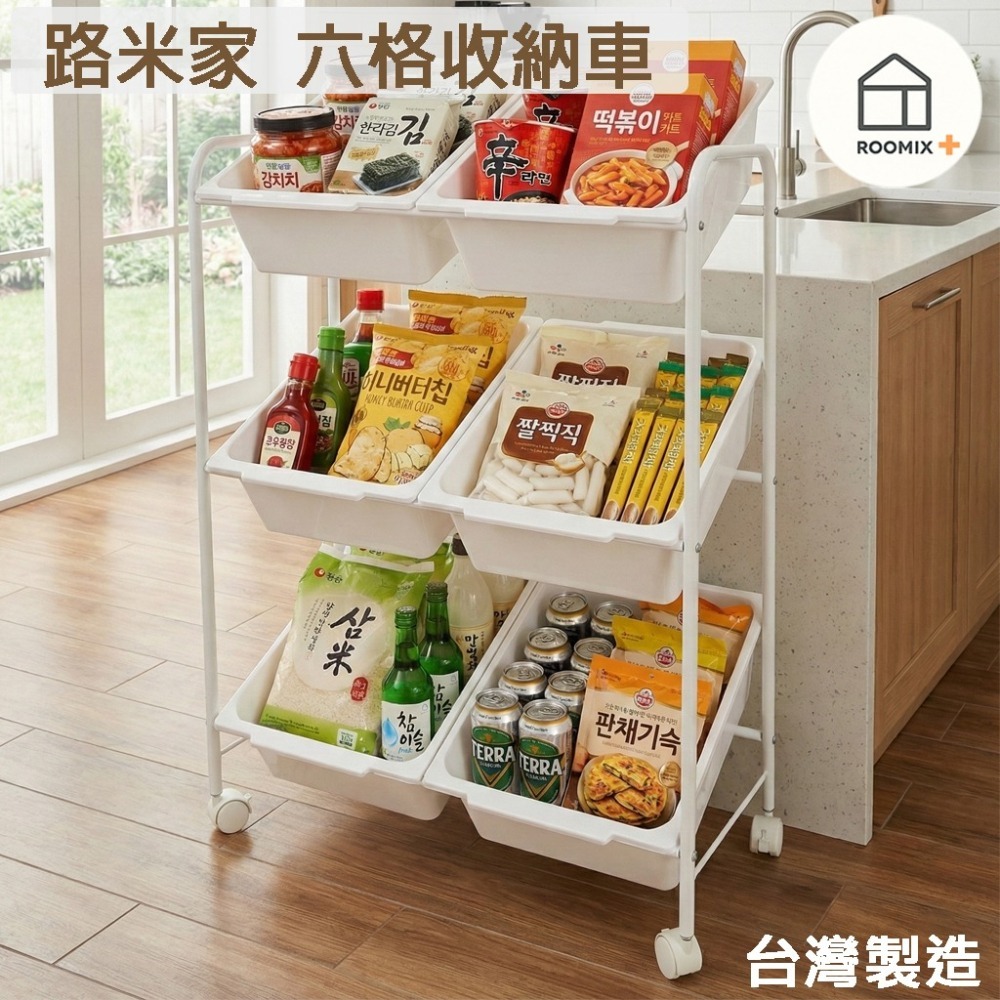 Roomix】6格 斜口收納推車 三層/二排 零食收納 玩具收納盒 廚房置物架 移動式小推車 儲物架 玩具櫃 滑輪收納籃-細節圖8