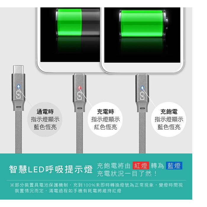 手機充電線》Type-C智慧變燈充電傳輸線USB-C907(2.4A充電線資料傳輸線USB充電線手機充電線手機線-細節圖4