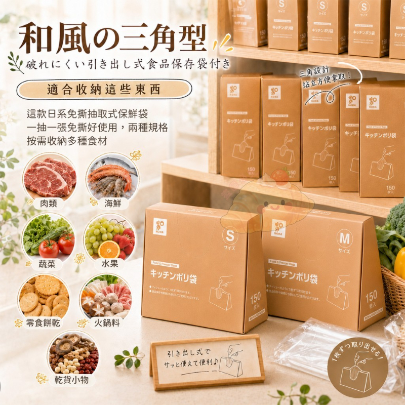 【限時購】日系三角站立盒免撕抽取式保鮮袋150入(買大送小)-細節圖2