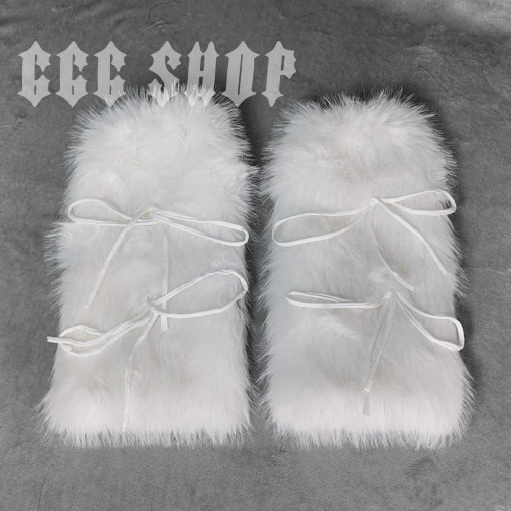 666 SHOP「台灣現貨」綁繩綁帶毛絨襪套白黑咖啡辣妹Y2K日系歐美澀谷保暖毛毛襪套毛絨襪套cos-細節圖5