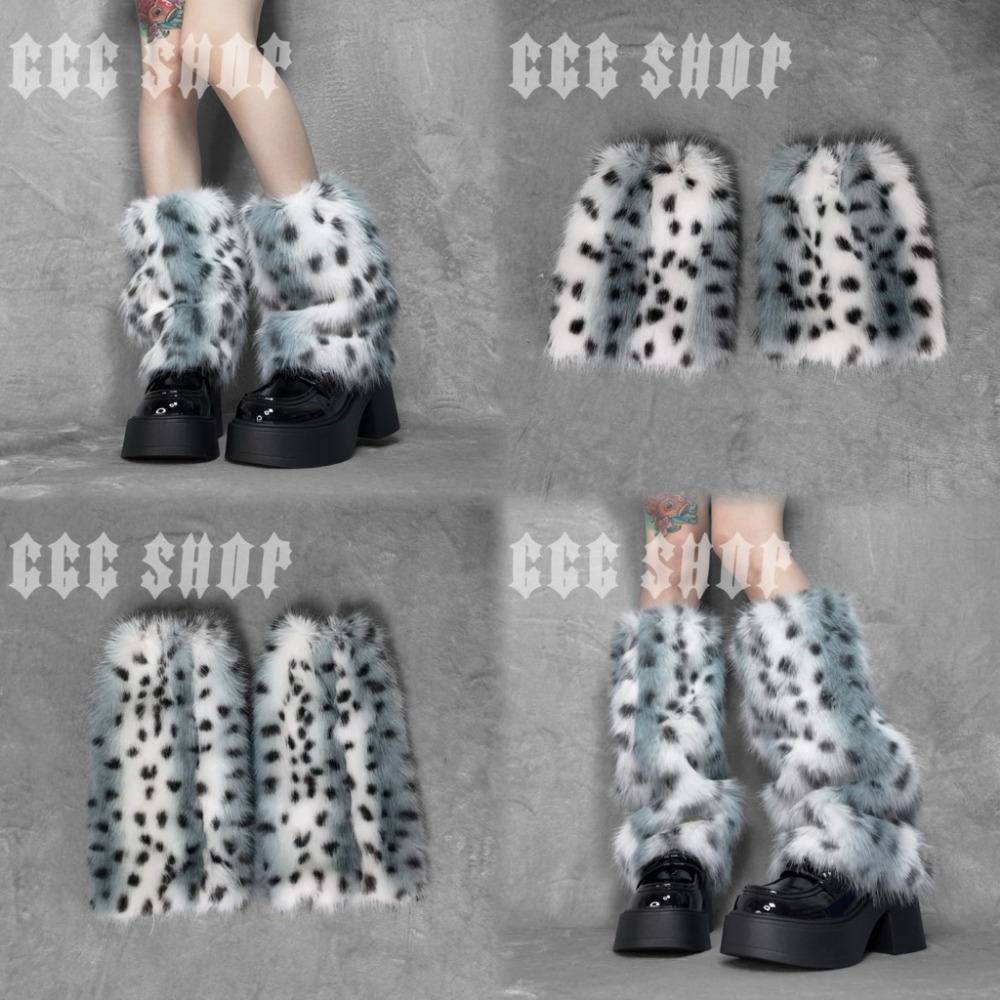 666 SHOP 「台灣現貨」40cm25cm長度黑白灰棕辣妹Y2K日系歐美澀谷保暖毛毛毛絨襪套cosplay-規格圖9