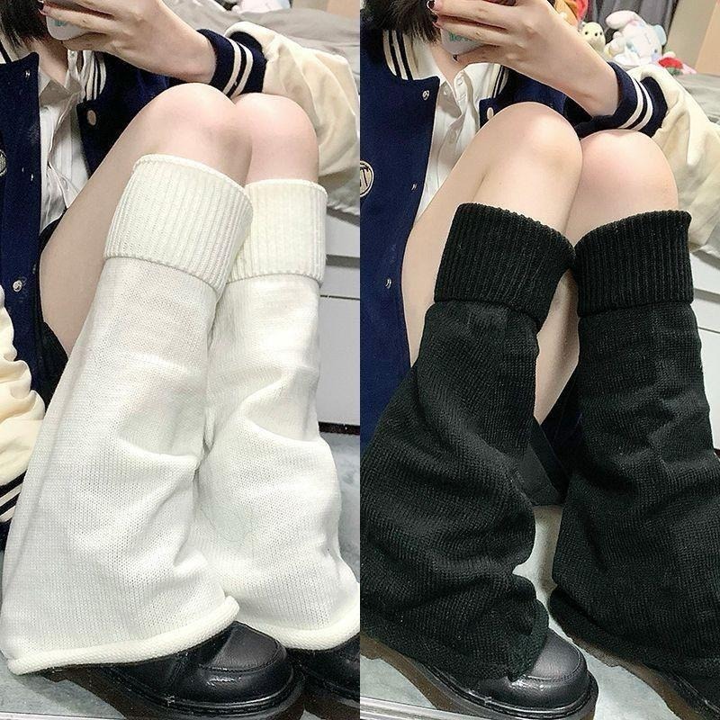 666 SHOP 「台灣現貨」闊腿顯瘦襪套JK女孩穿搭cos保暖lolita cosplay腿套黑色白色-細節圖7