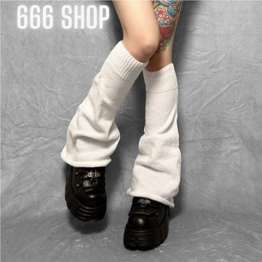 666 SHOP 「台灣現貨」闊腿顯瘦襪套JK女孩穿搭cos保暖lolita cosplay腿套黑色白色-規格圖9